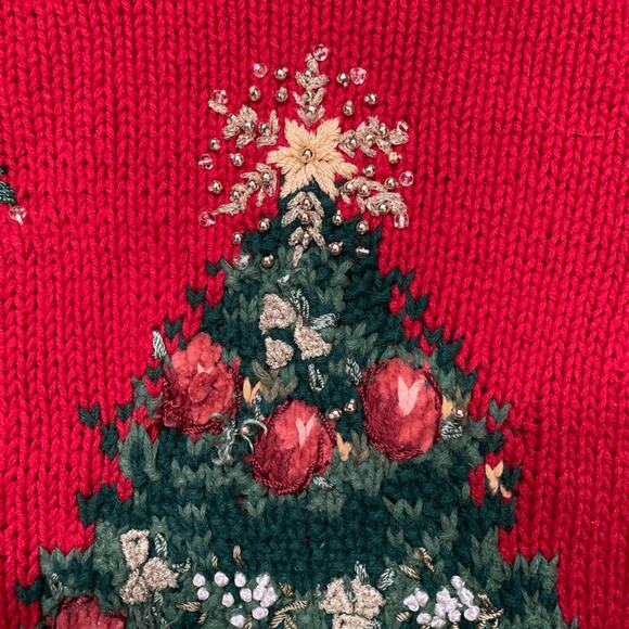 Vintage Tiara International Christmas Sweater XL Red Tree Teddy Bear Holiday - Picture 11 of 13
